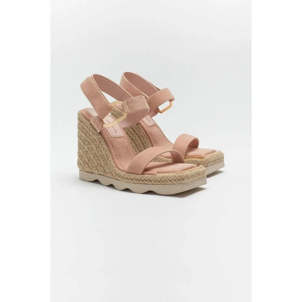 Good American Cinder Espadrille Wedge Sandals Womens 8 Blush Suede Platform